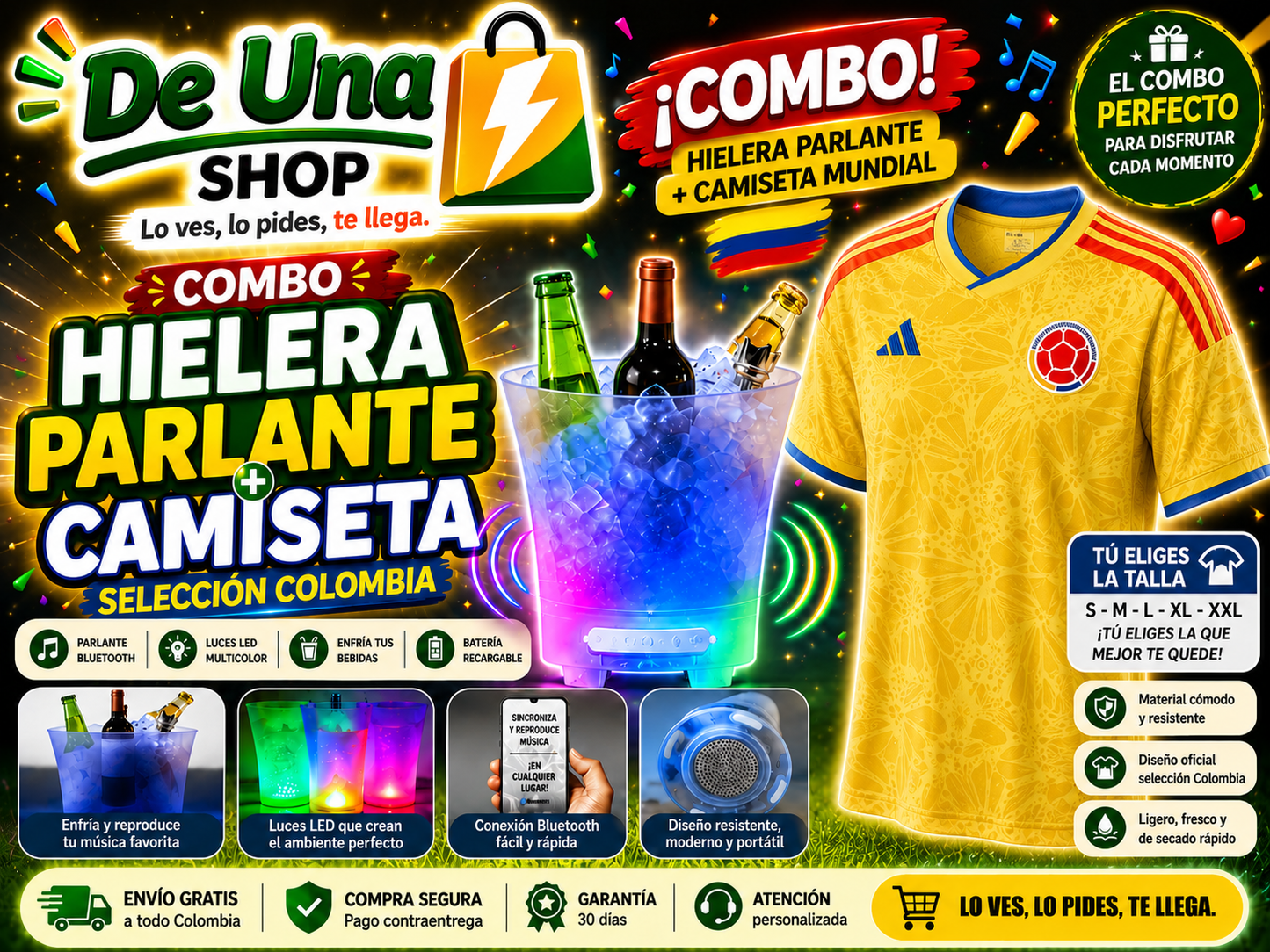 Combo Hielera Con Parlante + Camiseta Mundial