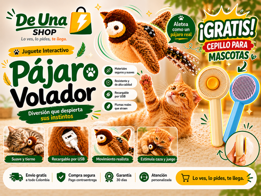 Pájaro Volador Para Gatos + Gratis Cepillo Para Mascotas